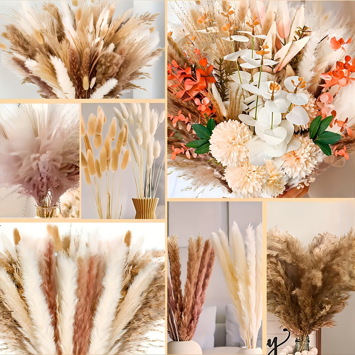 620pcs Pampas Grass Bundle, Large Boho Dried Floral Arrangement for Vase Decor, Wedding Backdrop, Event Styling and Home Decoration