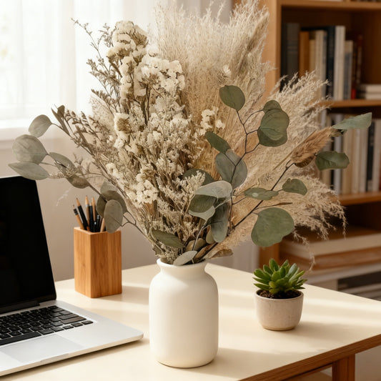 45/100pcs White Dried Flower Bouquet, Minimalist Eucalyptus and Pampas Grass Arrangement for Vase Decor, Home Styling and Wedding Table Decor