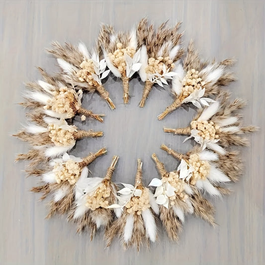 Dried Flower Boutonniere Set, Boho Wedding Corsage for Groom and Groomsmen, Mini Floral Bouquet for Wedding Party, 6/12 Pieces