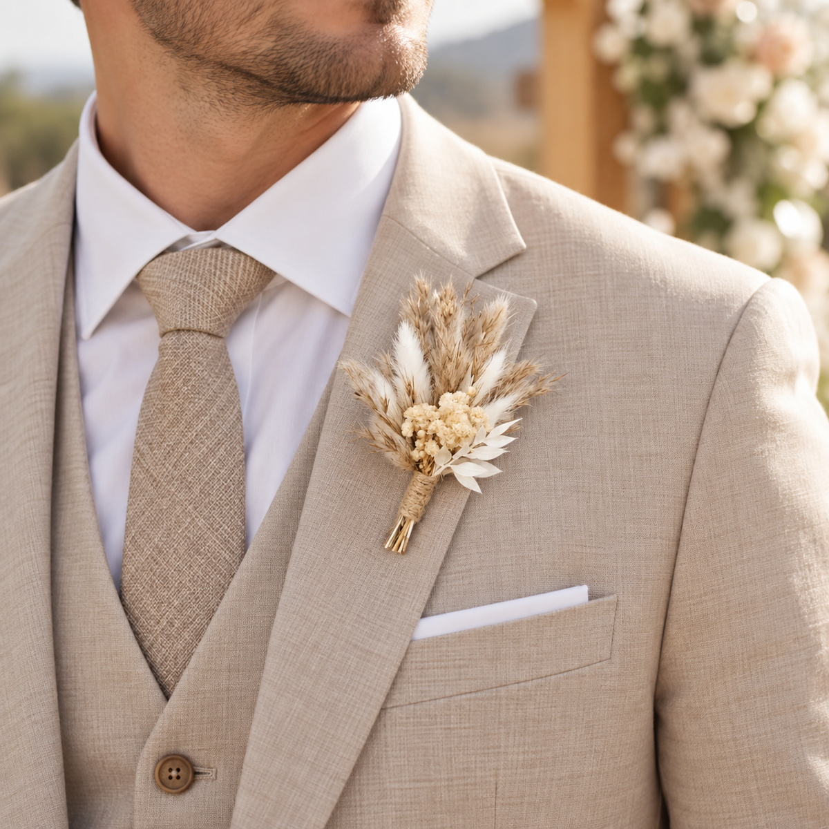 Dried Flower Boutonniere Set, Boho Wedding Corsage for Groom and Groomsmen, Mini Floral Bouquet for Wedding Party, 6/12 Pieces