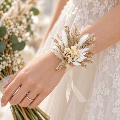 Dried Flower Boutonniere Set, Boho Wedding Corsage for Groom and Groomsmen, Mini Floral Bouquet for Wedding Party, 6/12 Pieces