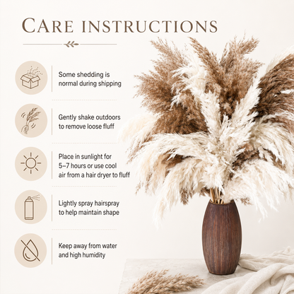 20 Stems White & Brown Pampas Grass Bouquet, 60cm/23.6inch Tall Boho Home Decor Arrangement, Neutral Dried Grass Vase Decoration for Living Room Bedroom Wedding