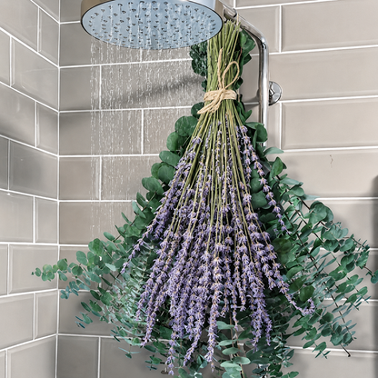 120 Stems Dried Lavender and Eucalyptus Shower Bundle, 17 Inch Hanging Floral Bouquet for Bathroom Decor, Home Styling and Gift Giving