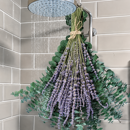 120 Stems Dried Lavender and Eucalyptus Shower Bundle, 17 Inch Hanging Floral Bouquet for Bathroom Decor, Home Styling and Gift Giving