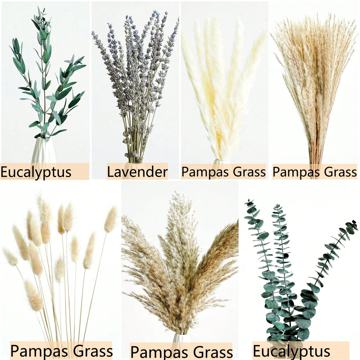 96pcs Mixed Dried Flower Bouquet, Eucalyptus Lavender and Pampas Grass Arrangement for Vase Decor, Boho Home Styling and Wedding Decoration