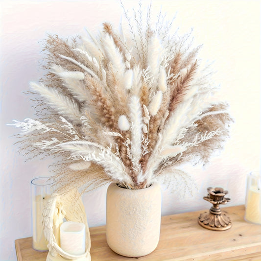 Boho Dried Flower Bouquet, Neutral Pampas Grass Arrangement with Bunny Tails for Vase Decor, Wedding Decor and Home Styling, 100/200/300/400 Stems