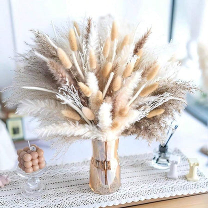 Boho Dried Flower Bouquet, Neutral Pampas Grass Arrangement with Bunny Tails for Vase Decor, Wedding Decor and Home Styling, 100/200/300/400 Stems