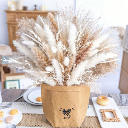 Boho Dried Flower Bouquet, Neutral Pampas Grass Arrangement with Bunny Tails for Vase Decor, Wedding Decor and Home Styling, 100/200/300/400 Stems