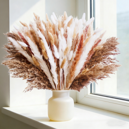 150pcs Pampas Grass Bouquet, Boho Dried Floral Arrangement for Vase Decor, Home Decor, Wedding Table Decor and Entryway Styling