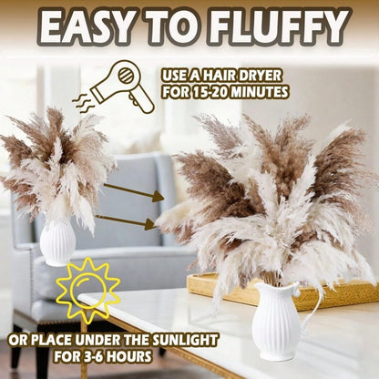 20 Stems White & Brown Pampas Grass Bouquet, 60cm/23.6inch Tall Boho Home Decor Arrangement, Neutral Dried Grass Vase Decoration for Living Room Bedroom Wedding