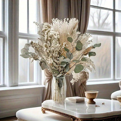45/100pcs White Dried Flower Bouquet, Minimalist Eucalyptus and Pampas Grass Arrangement for Vase Decor, Home Styling and Wedding Table Decor