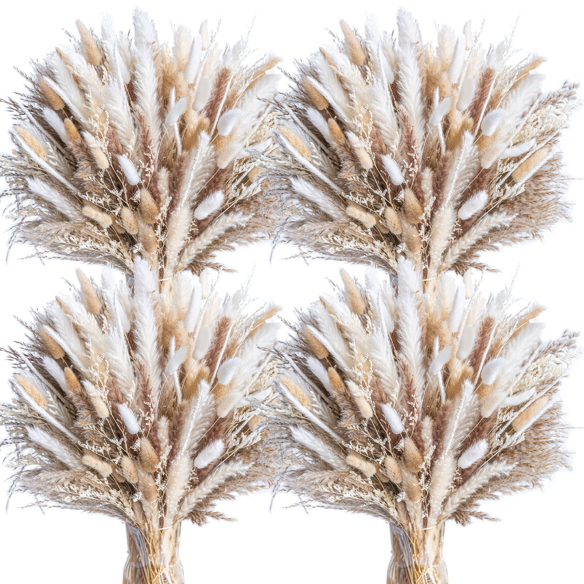Boho Dried Flower Bouquet, Neutral Pampas Grass Arrangement with Bunny Tails for Vase Decor, Wedding Decor and Home Styling, 100/200/300/400 Stems