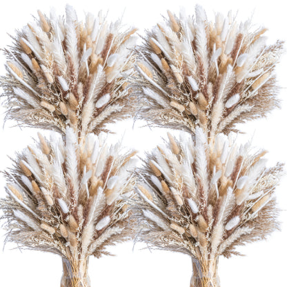 Boho Dried Flower Bouquet, Neutral Pampas Grass Arrangement with Bunny Tails for Vase Decor, Wedding Decor and Home Styling, 100/200/300/400 Stems