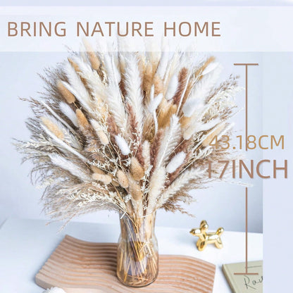 Boho Dried Flower Bouquet, Neutral Pampas Grass Arrangement with Bunny Tails for Vase Decor, Wedding Decor and Home Styling, 100/200/300/400 Stems