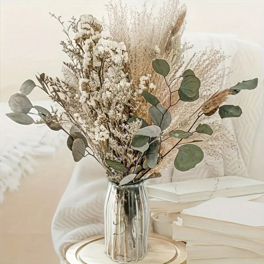 45/100pcs White Dried Flower Bouquet, Minimalist Eucalyptus and Pampas Grass Arrangement for Vase Decor, Home Styling and Wedding Table Decor