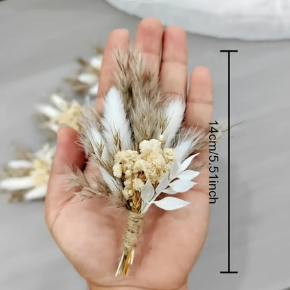 Dried Flower Boutonniere Set, Boho Wedding Corsage for Groom and Groomsmen, Mini Floral Bouquet for Wedding Party, 6/12 Pieces