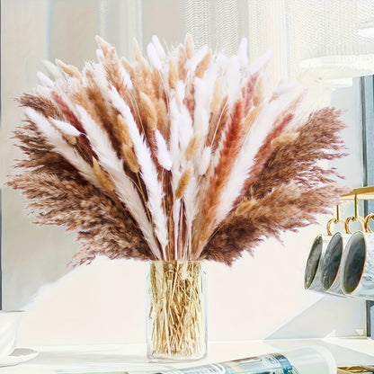 150pcs Pampas Grass Bouquet, Boho Dried Floral Arrangement for Vase Decor, Home Decor, Wedding Table Decor and Entryway Styling
