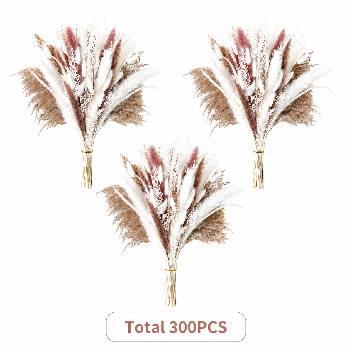 Boho Dried Flower Bouquet, Neutral Pampas Grass Arrangement with Bunny Tails for Vase Decor, Wedding Decor and Home Styling, 100/200/300/400 Stems