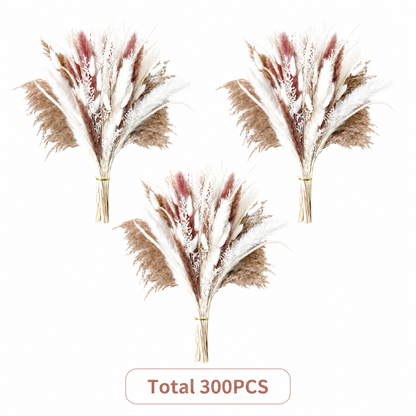 Boho Dried Flower Bouquet, Neutral Pampas Grass Arrangement with Bunny Tails for Vase Decor, Wedding Decor and Home Styling, 100/200/300/400 Stems