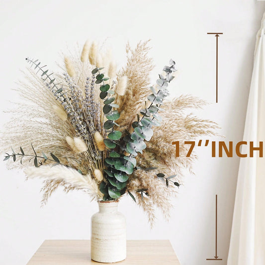 96pcs Mixed Dried Flower Bouquet, Eucalyptus Lavender and Pampas Grass Arrangement for Vase Decor, Boho Home Styling and Wedding Decoration