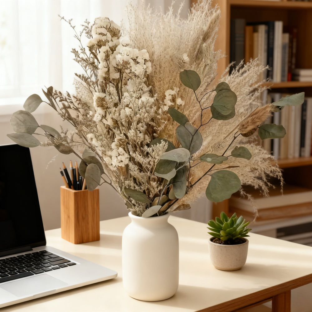 45/100pcs White Dried Flower Bouquet, Minimalist Eucalyptus and Pampas Grass Arrangement for Vase Decor, Home Styling and Wedding Table Decor