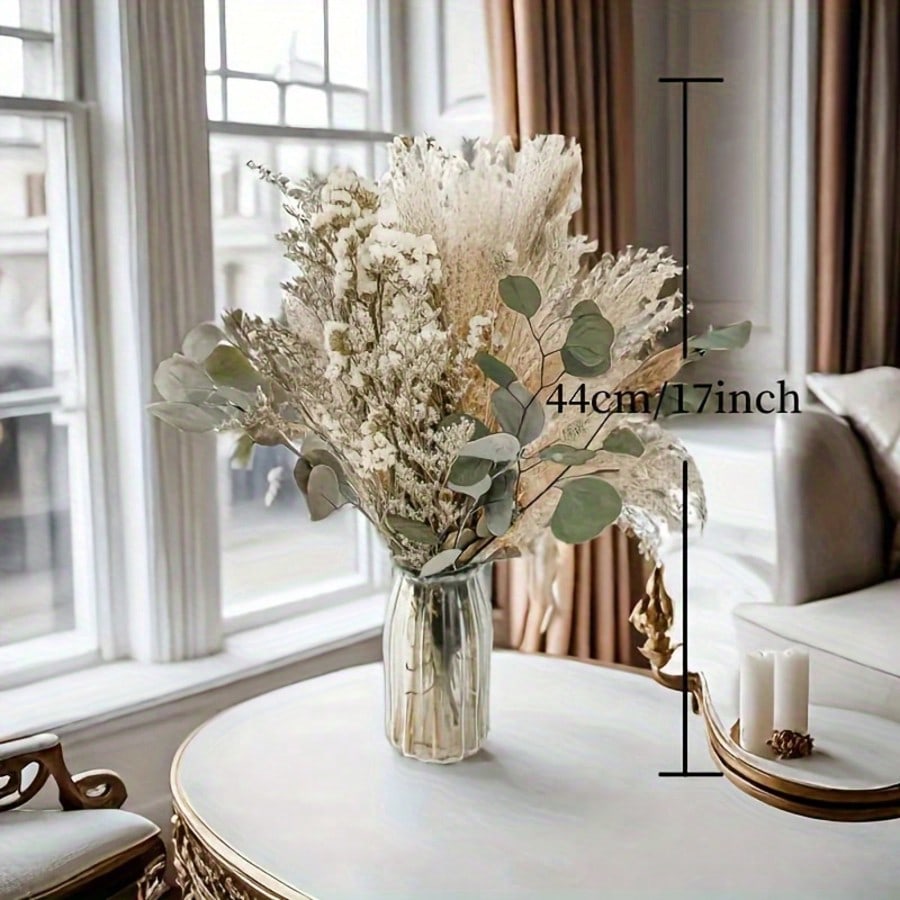 45/100pcs White Dried Flower Bouquet, Minimalist Eucalyptus and Pampas Grass Arrangement for Vase Decor, Home Styling and Wedding Table Decor