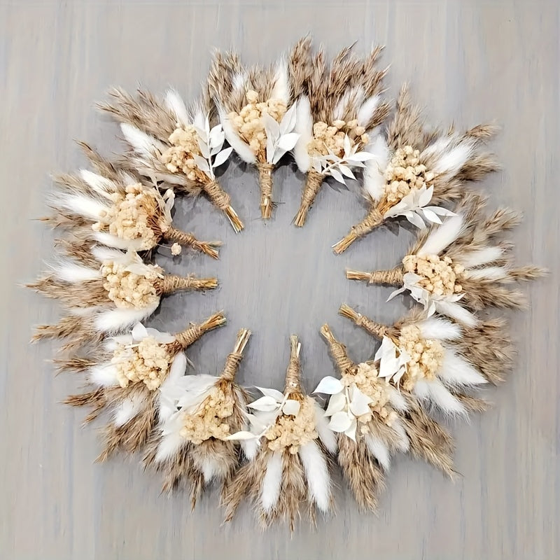 Dried Flower Boutonniere Set, Boho Wedding Corsage for Groom and Groomsmen, Mini Floral Bouquet for Wedding Party, 6/12 Pieces