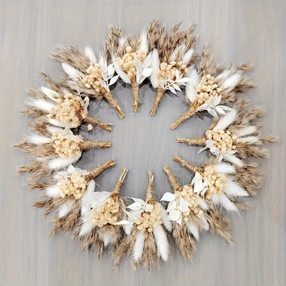 Dried Flower Boutonniere Set, Boho Wedding Corsage for Groom and Groomsmen, Mini Floral Bouquet for Wedding Party, 6/12 Pieces