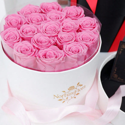 Preserved Rose Box Gift, Long Lasting Rose Bouquet in Elegant Hat Box for Birthday, Anniversary, Valentine's Day and Special Moments