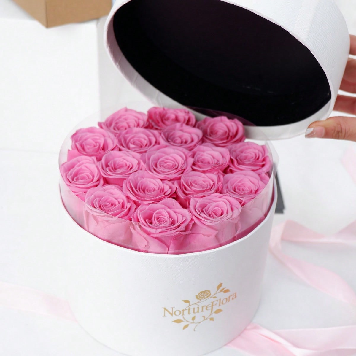 Preserved Rose Box Gift, Long Lasting Rose Bouquet in Elegant Hat Box for Birthday, Anniversary, Valentine's Day and Special Moments