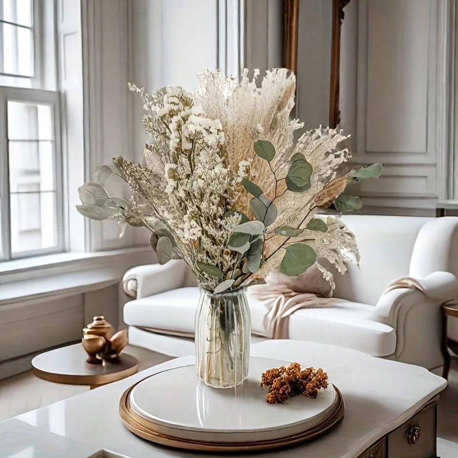 45/100pcs White Dried Flower Bouquet, Minimalist Eucalyptus and Pampas Grass Arrangement for Vase Decor, Home Styling and Wedding Table Decor