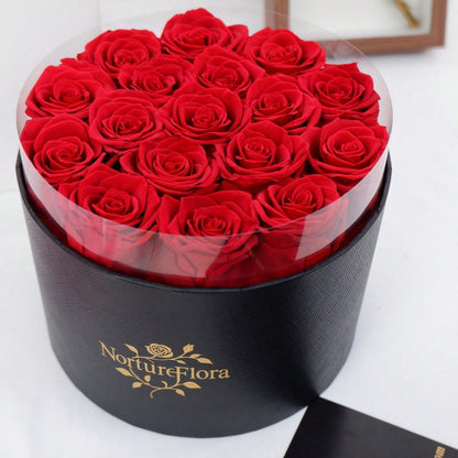 Preserved Rose Box Gift, Long Lasting Rose Bouquet in Elegant Hat Box for Birthday, Anniversary, Valentine's Day and Special Moments
