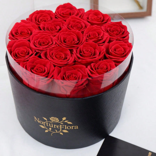 Preserved Rose Box Gift, Long Lasting Rose Bouquet in Elegant Hat Box for Birthday, Anniversary, Valentine's Day and Special Moments