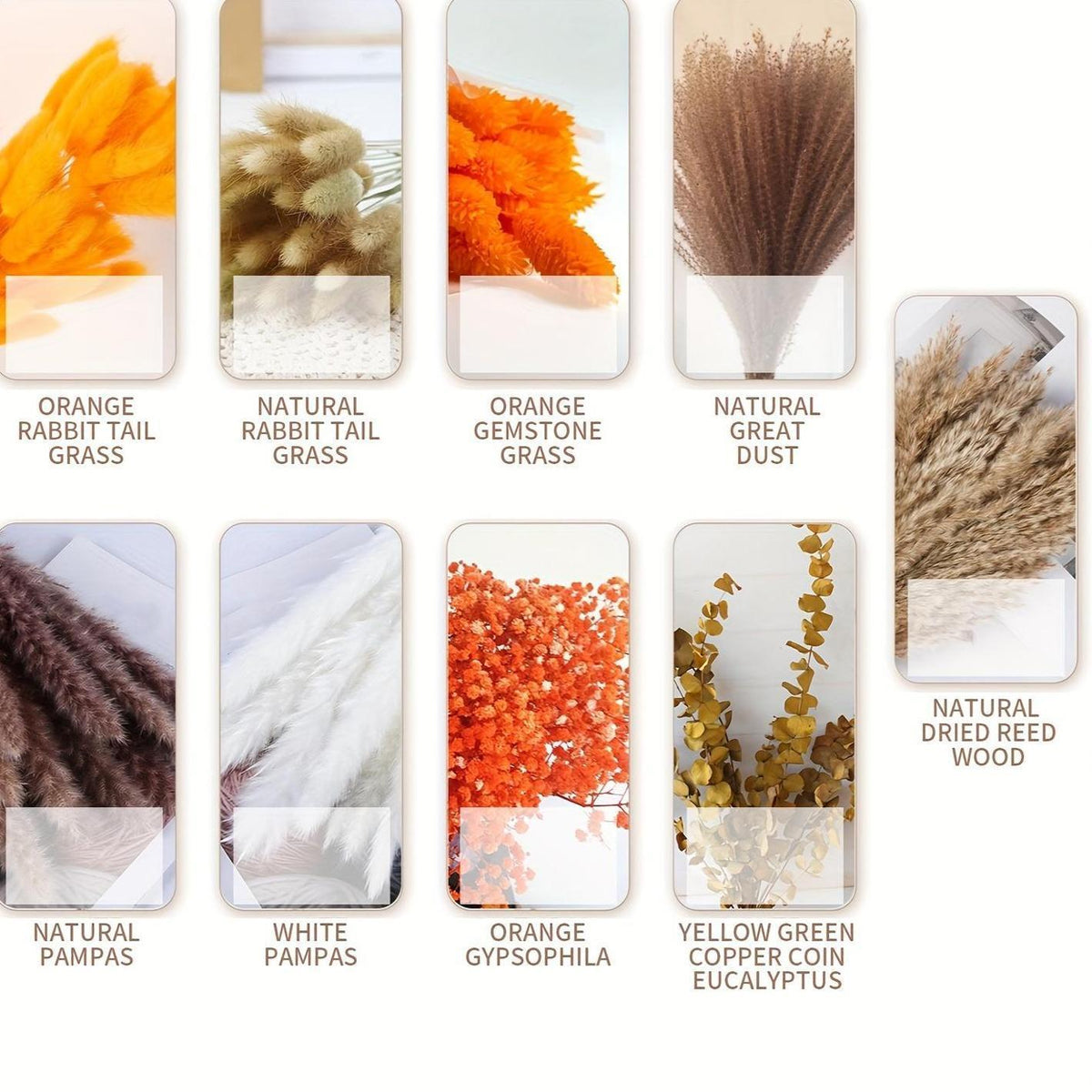120pcs Orange Pampas Grass Bouquet, Fall Boho Dried Floral Arrangement for Vase Decor, Thanksgiving Home Styling and Autumn Table Centerpiece