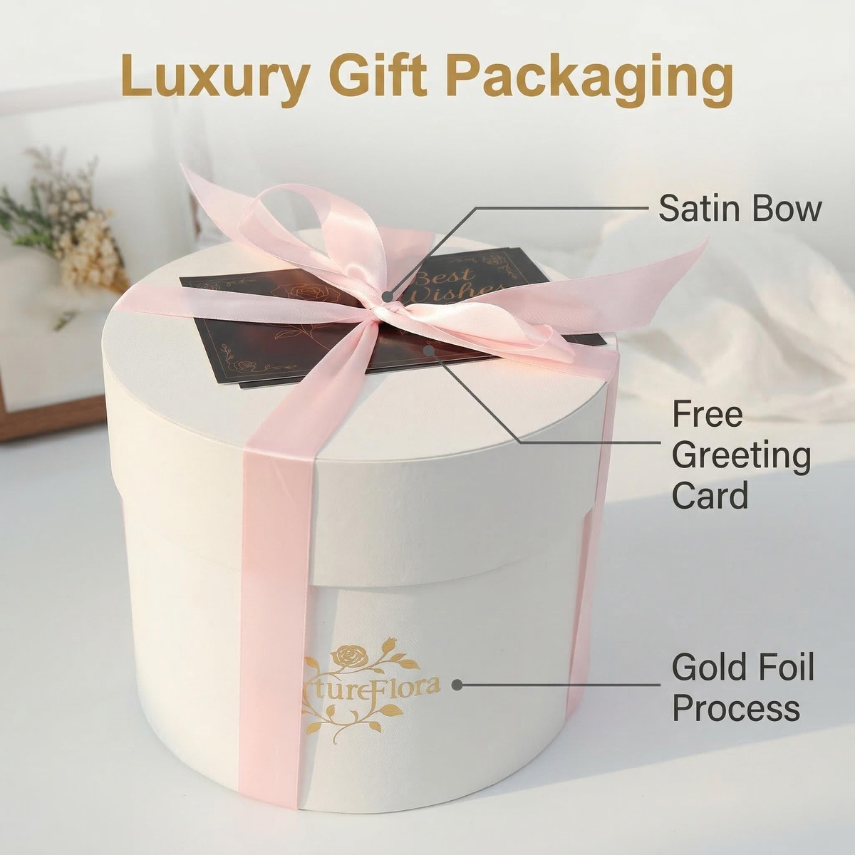 Preserved Rose Box Gift, Long Lasting Rose Bouquet in Elegant Hat Box for Birthday, Anniversary, Valentine's Day and Special Moments